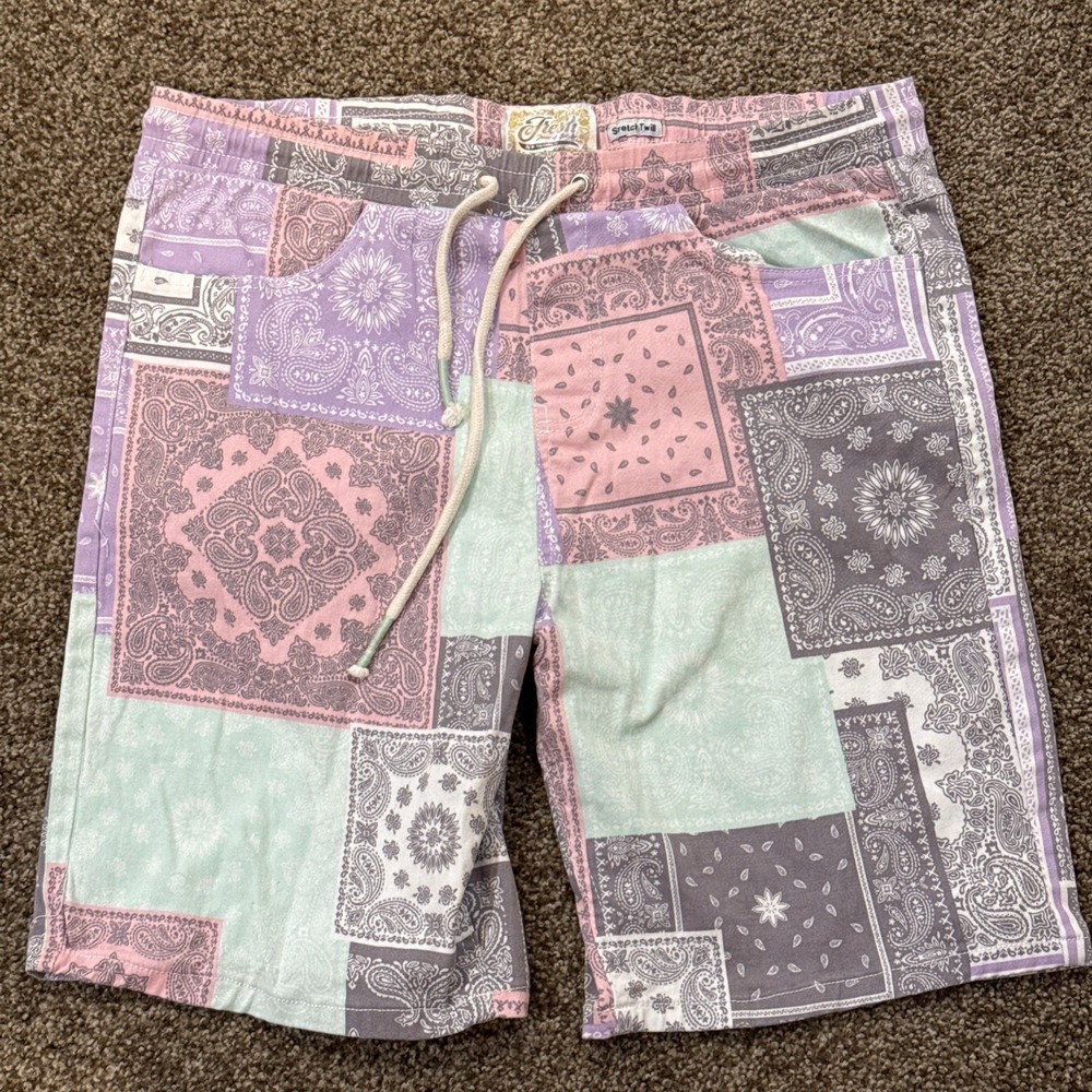 Fresh Prince of Bel-Air Shorts Size L Stretch Twill 90s Paisley Bandana Print